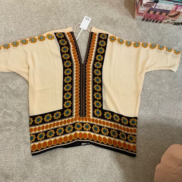 NWT Rose & Olive Boho Floral Print Kimono Blouse peach brown blue orange - Picture 5 of 8